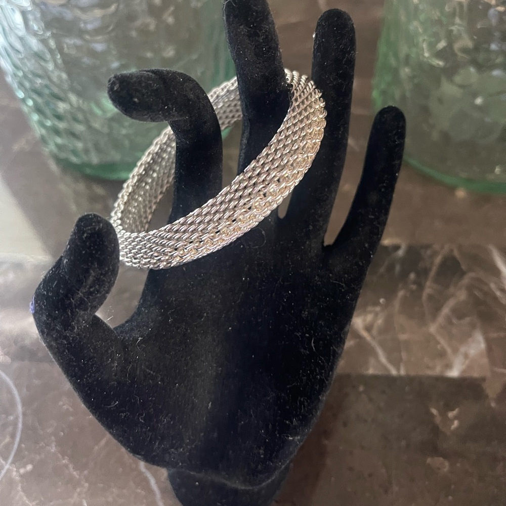 STERLING SILVER LUXURY LARGE BOLD MESH BRACELET - Picture 6 of 8